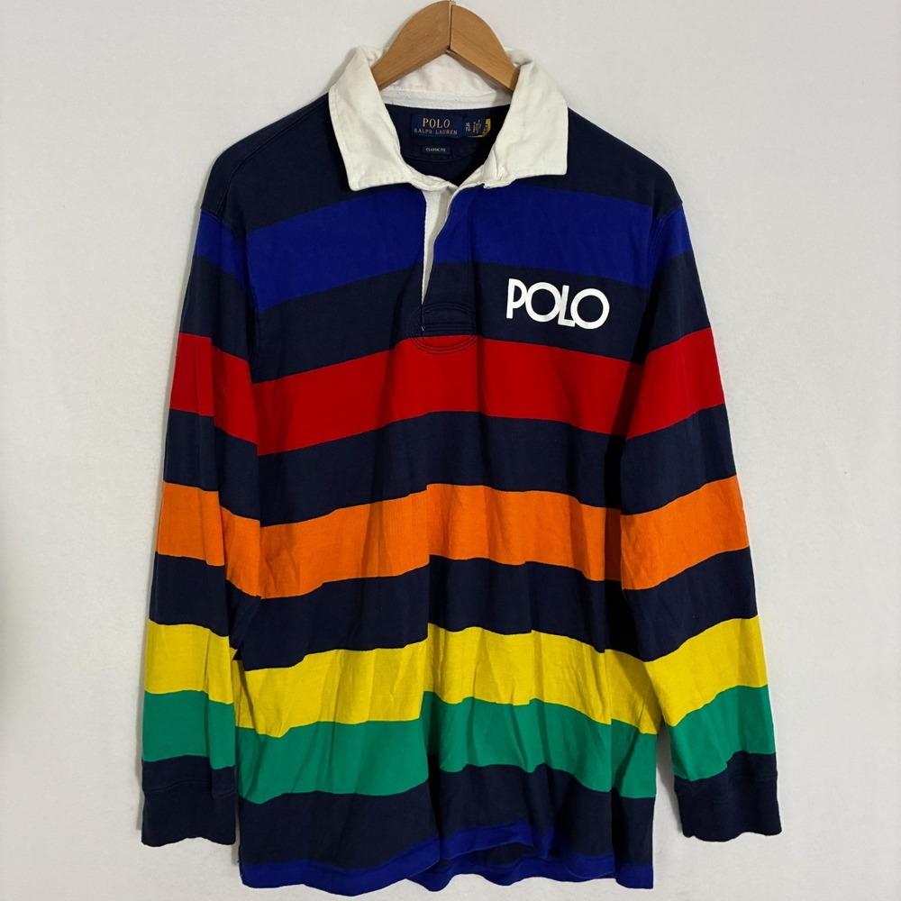 Polo Ralph Lauren Striped Jersey Rugby Polo Shirt Men's XL Classic Fit Preppy